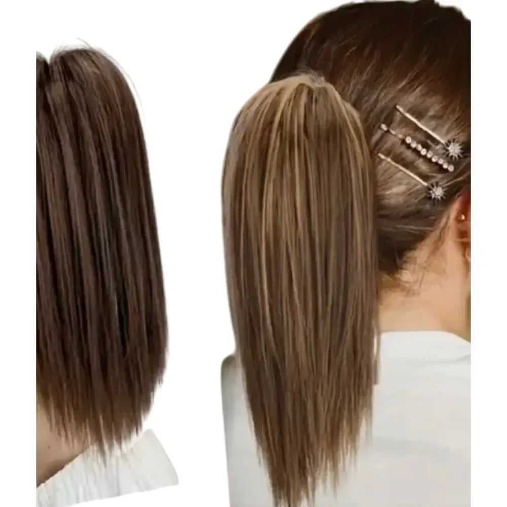 synthetic claw clip dark brown clip-on ponytail 16